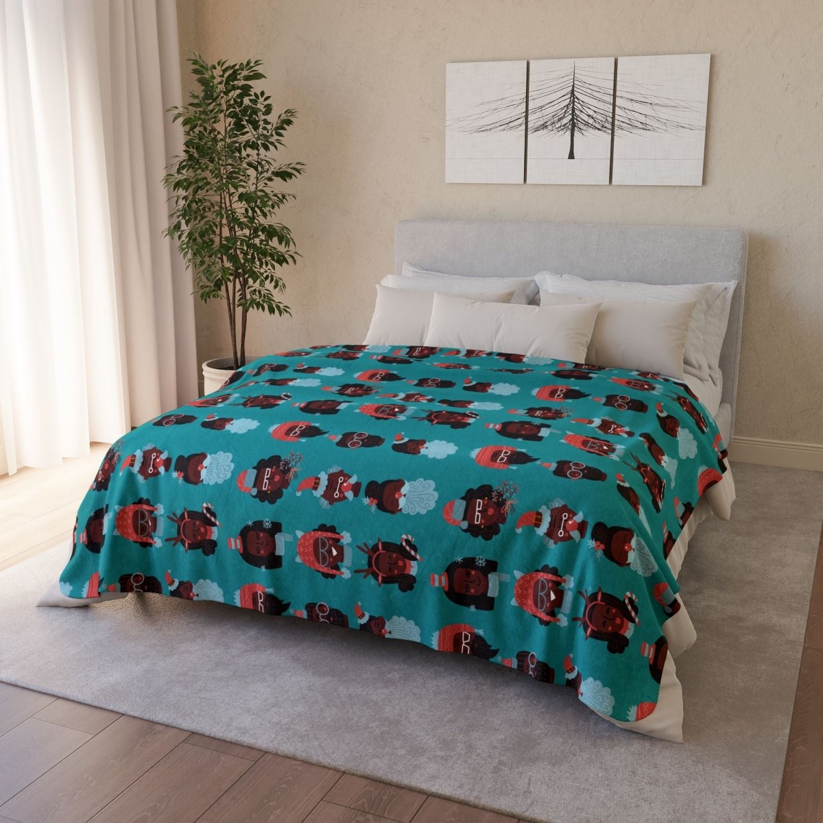 Christmas Heads Sherpa Blanket - Afrocentric Art by The Trini Gee