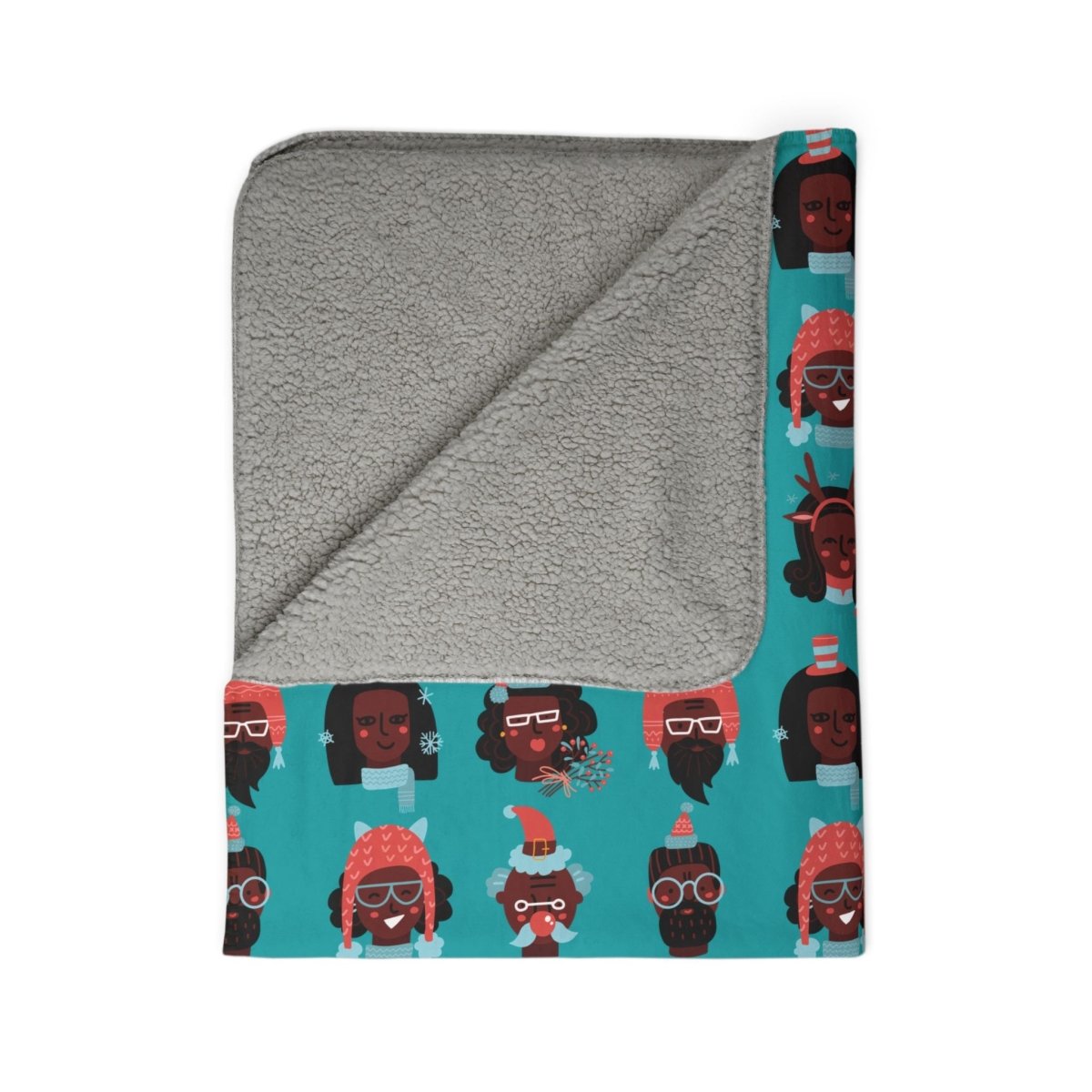 Christmas Heads Sherpa Blanket - Afrocentric Art by The Trini Gee