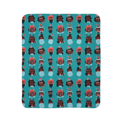 Christmas Heads Sherpa Blanket - Afrocentric Art by The Trini Gee