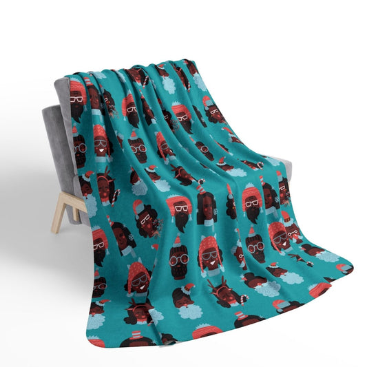 Christmas Heads Sherpa Blanket - Afrocentric Art by The Trini Gee