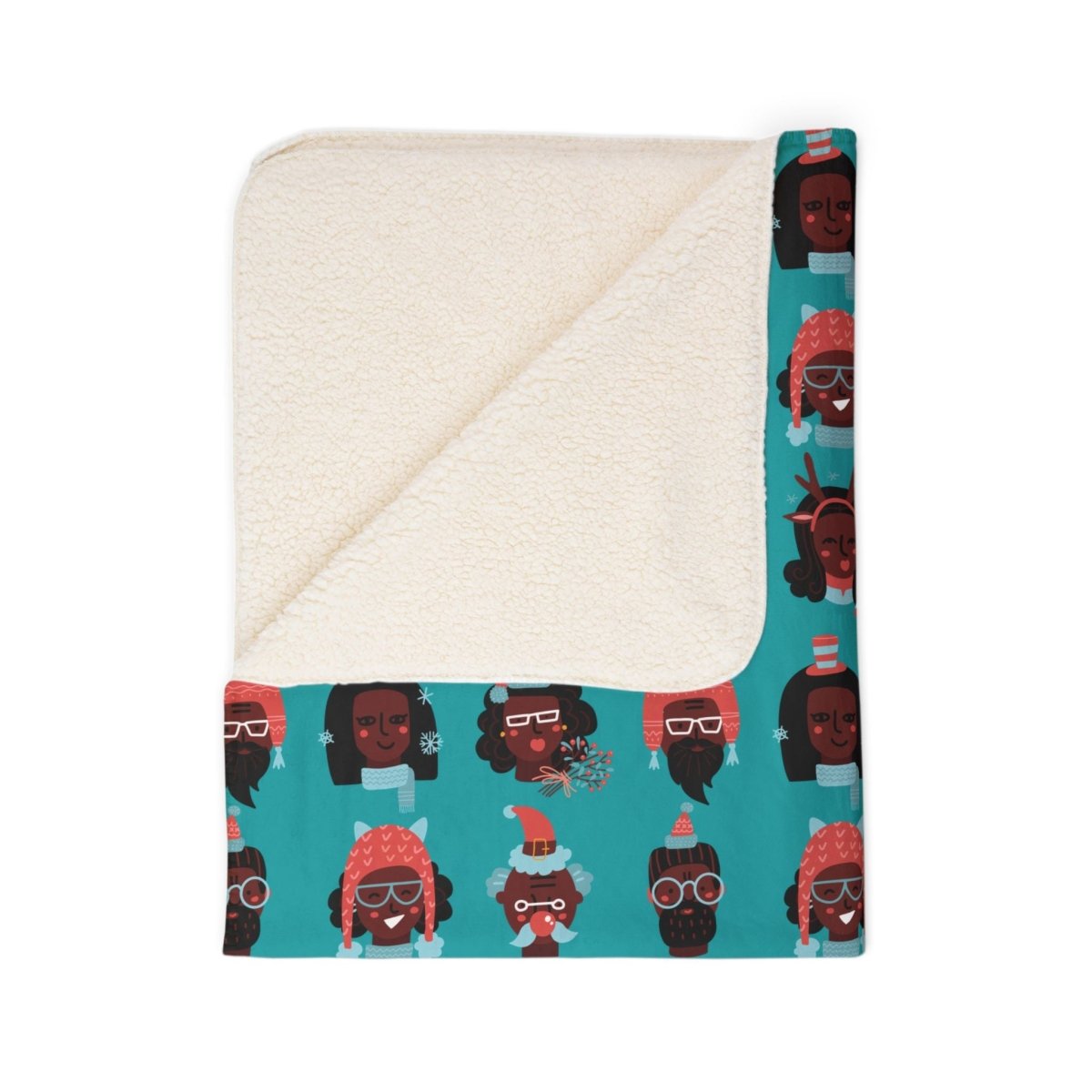 Christmas Heads Sherpa Blanket - Afrocentric Art by The Trini Gee