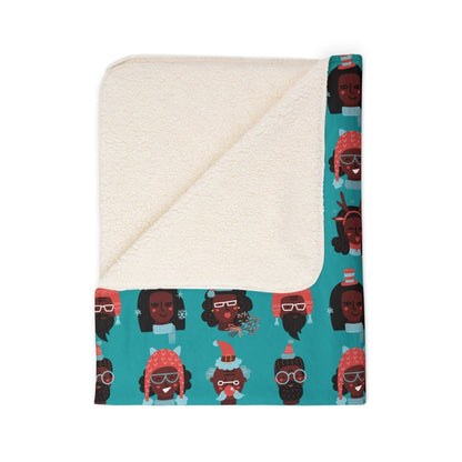 Christmas Heads Sherpa Blanket - Afrocentric Art by The Trini Gee