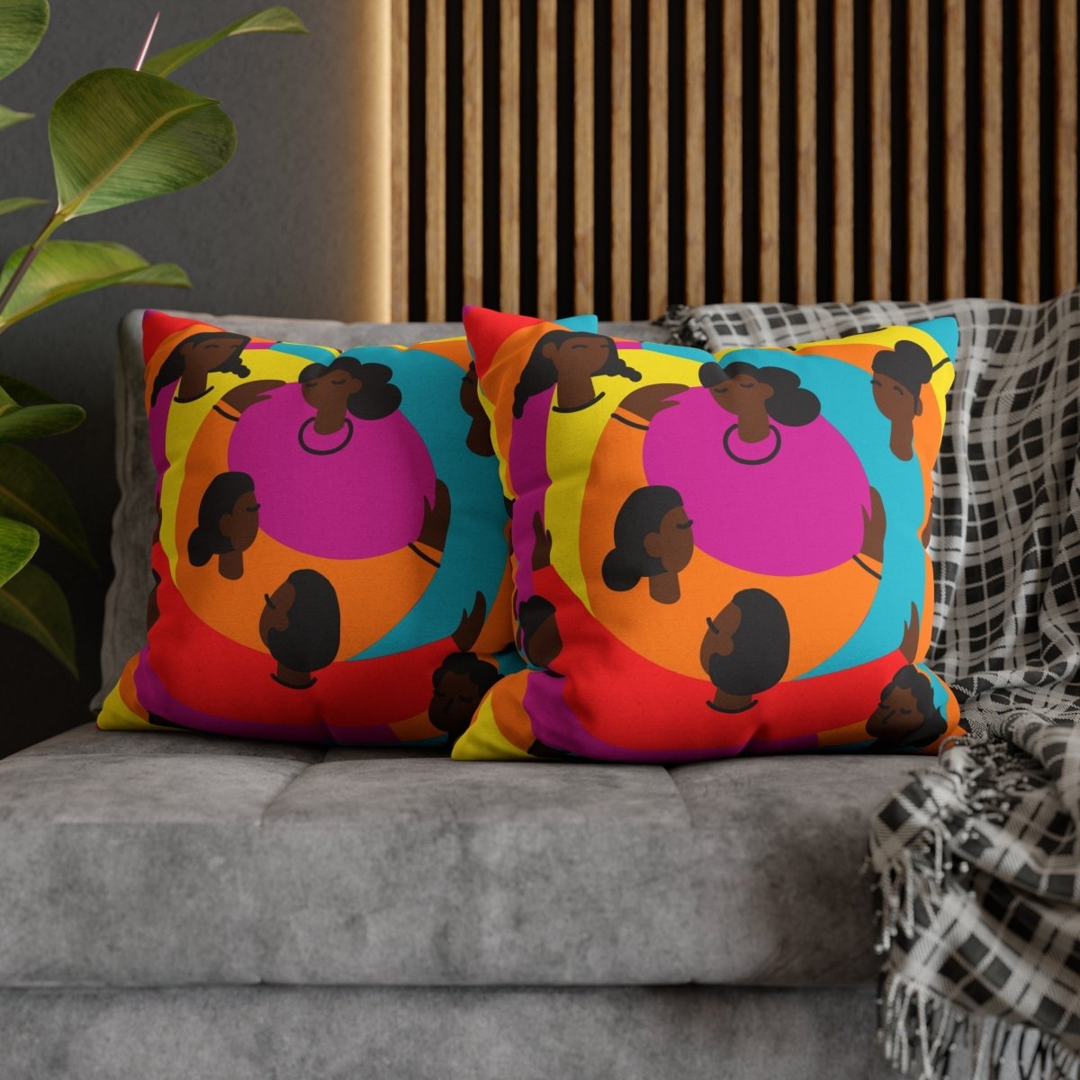 Circle Friends Pillow - Afrocentric Art by The Trini Gee