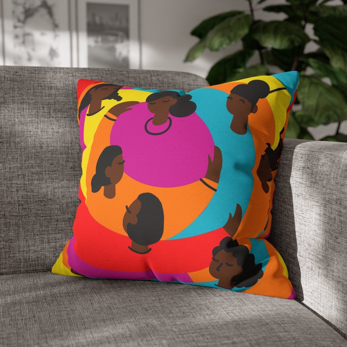Circle Friends Pillow - Afrocentric Art by The Trini Gee