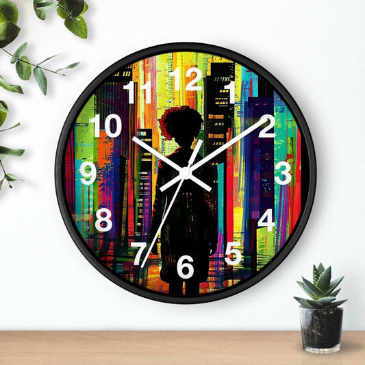 City Walk Wall Clock - Afrocentric Art by The Trini Gee