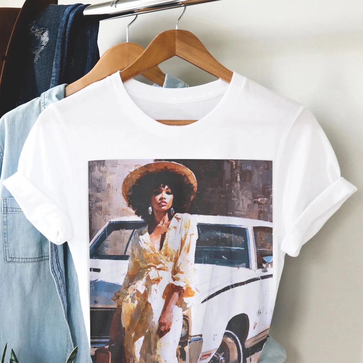 Classic Car Lady Shirt - Afrocentric Art by The Trini Gee