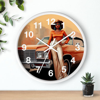 Classic Car Woman Wall Clock - Afrocentric Art by The Trini Gee