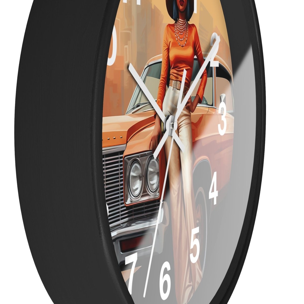 Classic Car Woman Wall Clock - Afrocentric Art by The Trini Gee