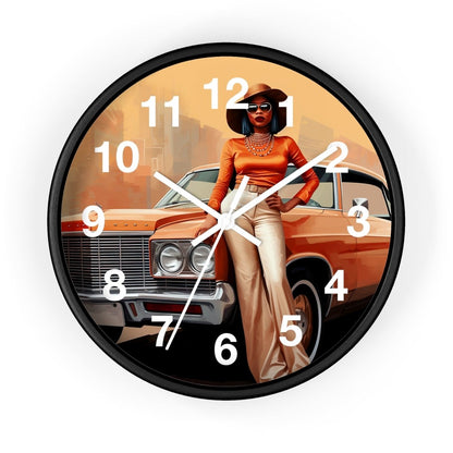 Classic Car Woman Wall Clock - Afrocentric Art by The Trini Gee