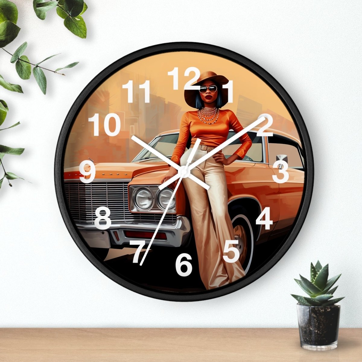 Classic Car Woman Wall Clock - Afrocentric Art by The Trini Gee