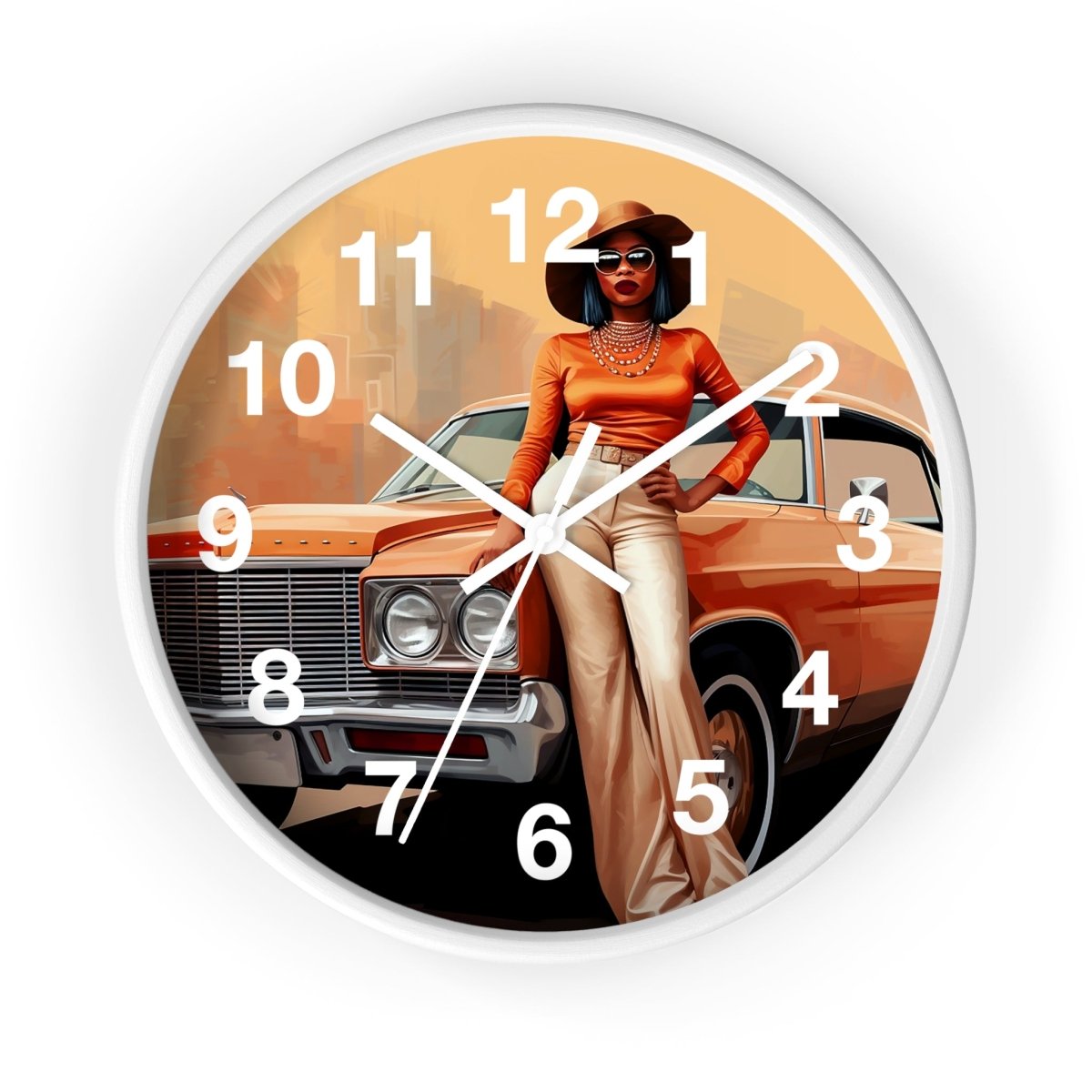 Classic Car Woman Wall Clock - Afrocentric Art by The Trini Gee