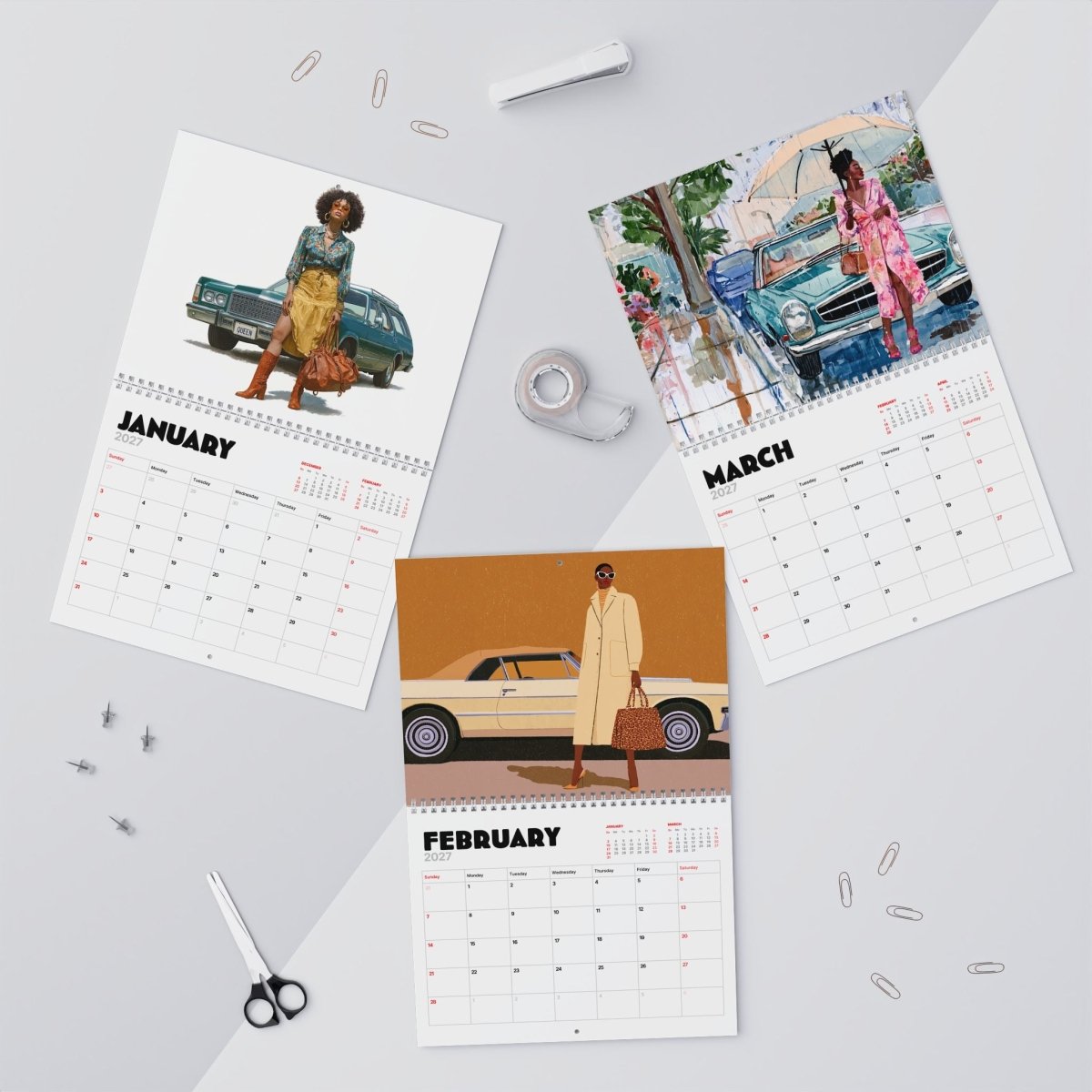 Classic Cars & Melanin 2027 Wall Calendar - Afrocentric Art by The Trini Gee