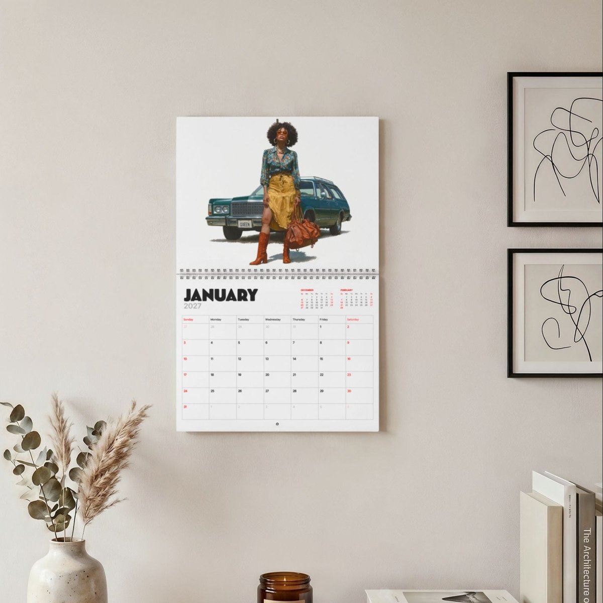 Classic Cars & Melanin 2027 Wall Calendar - Afrocentric Art by The Trini Gee