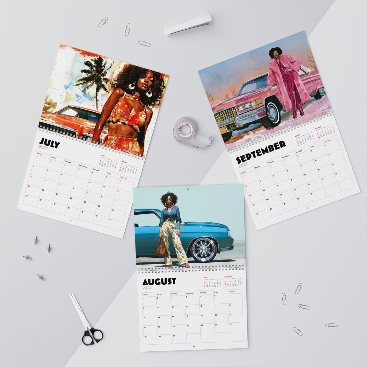 Classic Cars & Melanin 2027 Wall Calendar - Afrocentric Art by The Trini Gee