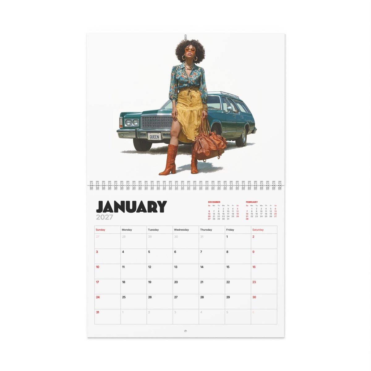 Classic Cars & Melanin 2027 Wall Calendar - Afrocentric Art by The Trini Gee