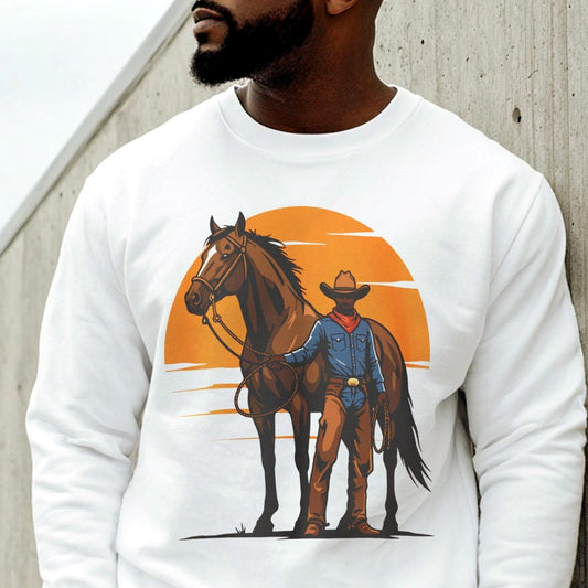 Cowboy with Horse Sweatshirt - Afrocentric Art by The Trini Gee
