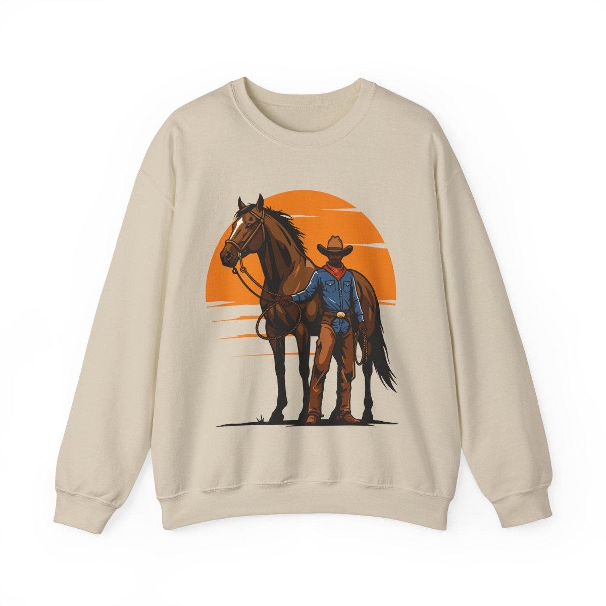 Cowboy with Horse Sweatshirt - Afrocentric Art by The Trini Gee