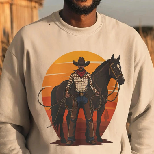 Cowboy with Horse Sweatshirt - Afrocentric Art by The Trini Gee