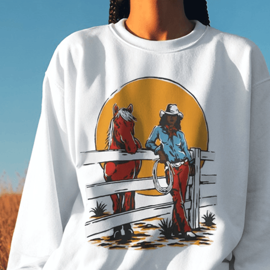 Cowgirl Ranch Sweatshirt - Afrocentric Art by The Trini Gee