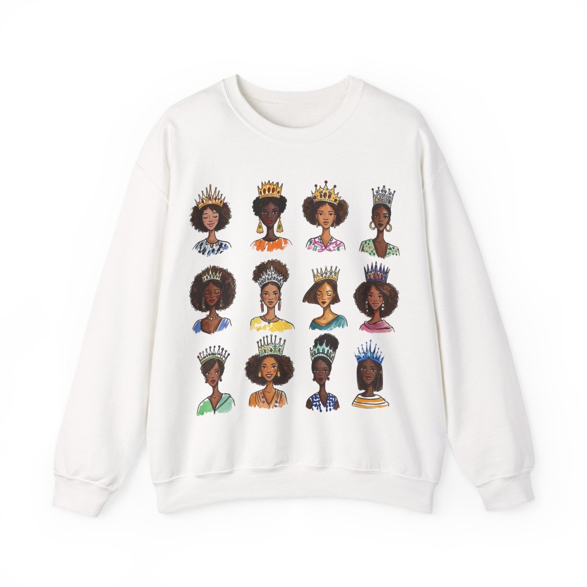 Crowned Queens Crewneck Sweatshirt - Afrocentric Art by The Trini Gee