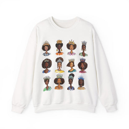Crowned Queens Crewneck Sweatshirt - Afrocentric Art by The Trini Gee