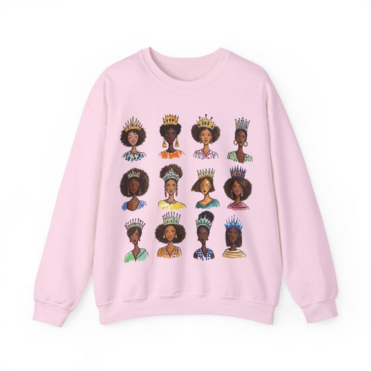 Crowned Queens Crewneck Sweatshirt - Afrocentric Art by The Trini Gee