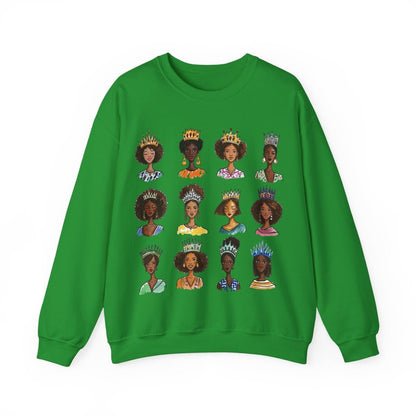 Crowned Queens Crewneck Sweatshirt - Afrocentric Art by The Trini Gee