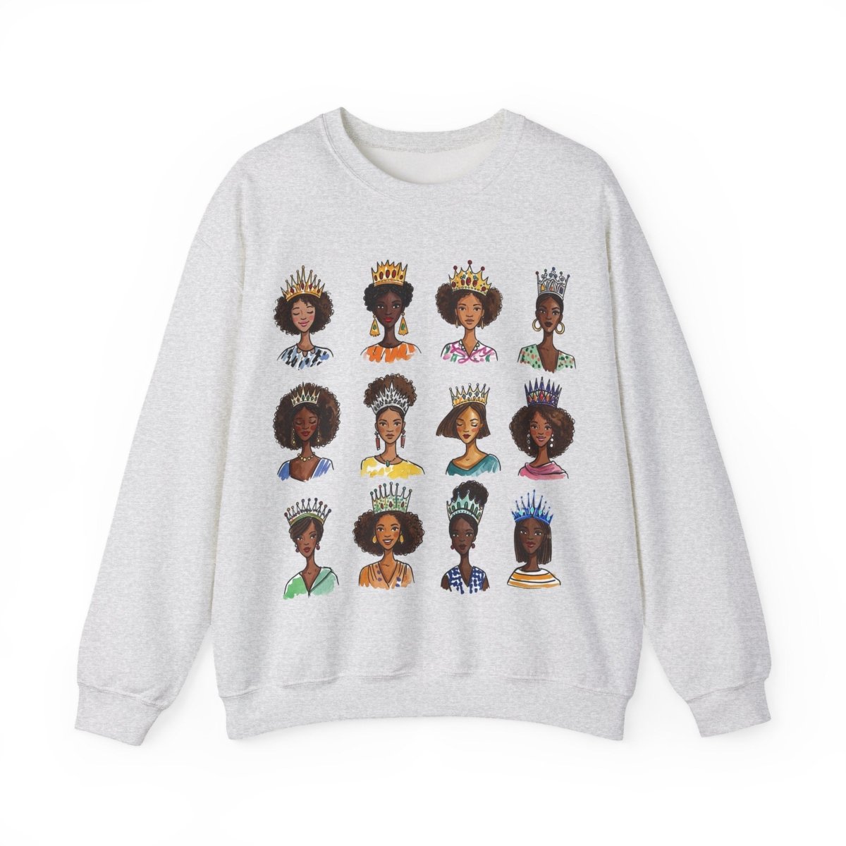 Crowned Queens Crewneck Sweatshirt - Afrocentric Art by The Trini Gee