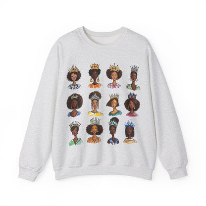 Crowned Queens Crewneck Sweatshirt - Afrocentric Art by The Trini Gee