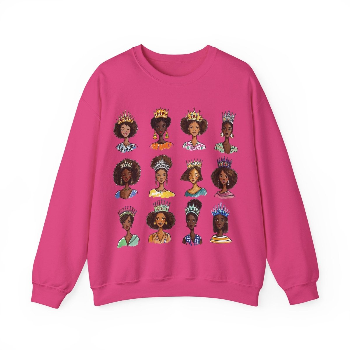 Crowned Queens Crewneck Sweatshirt - Afrocentric Art by The Trini Gee