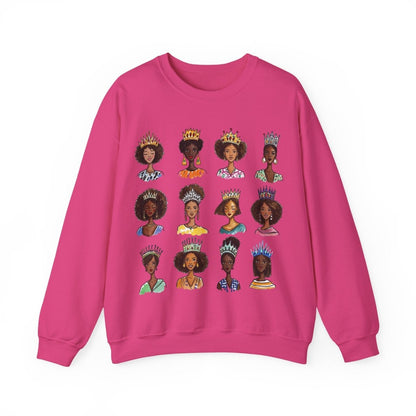 Crowned Queens Crewneck Sweatshirt - Afrocentric Art by The Trini Gee