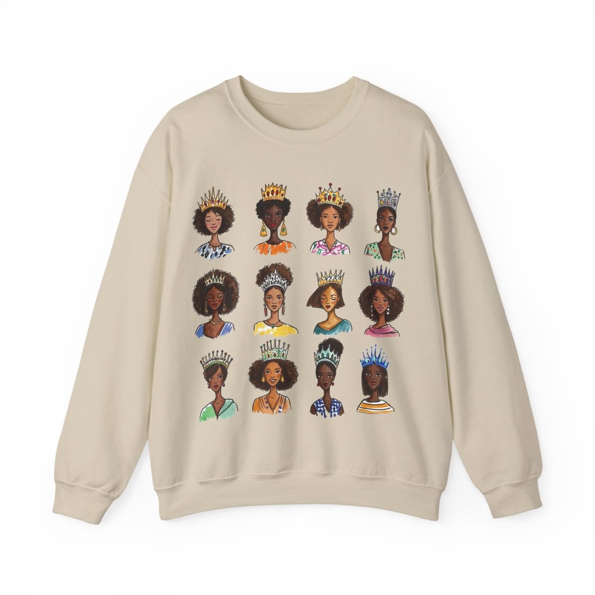 Crowned Queens Crewneck Sweatshirt - Afrocentric Art by The Trini Gee
