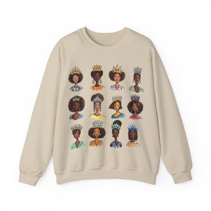 Crowned Queens Crewneck Sweatshirt - Afrocentric Art by The Trini Gee