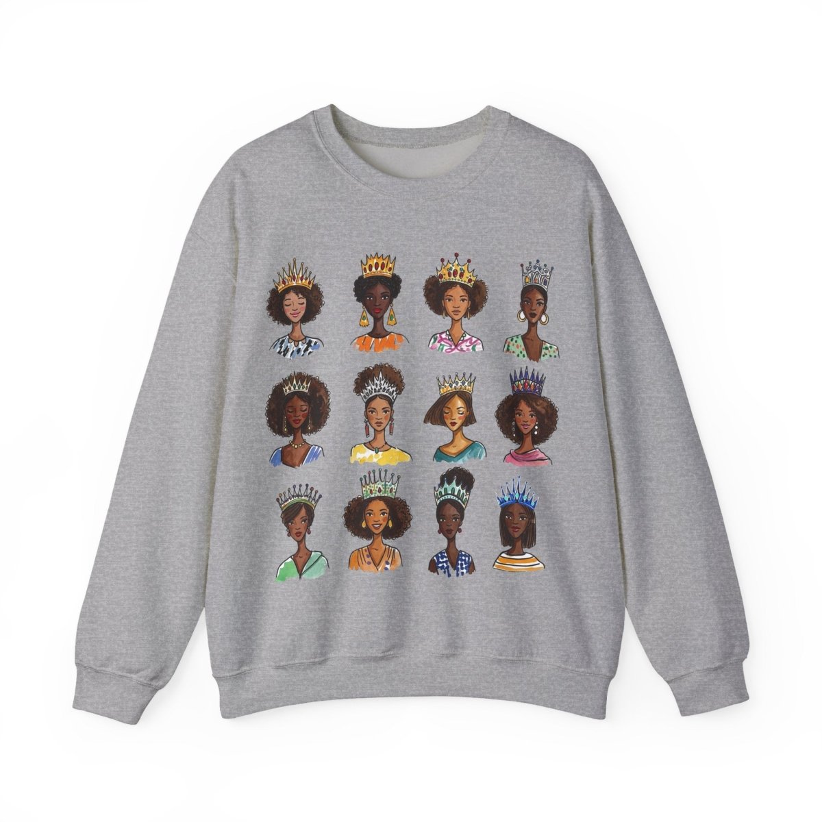 Crowned Queens Crewneck Sweatshirt - Afrocentric Art by The Trini Gee