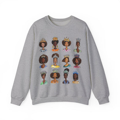 Crowned Queens Crewneck Sweatshirt - Afrocentric Art by The Trini Gee