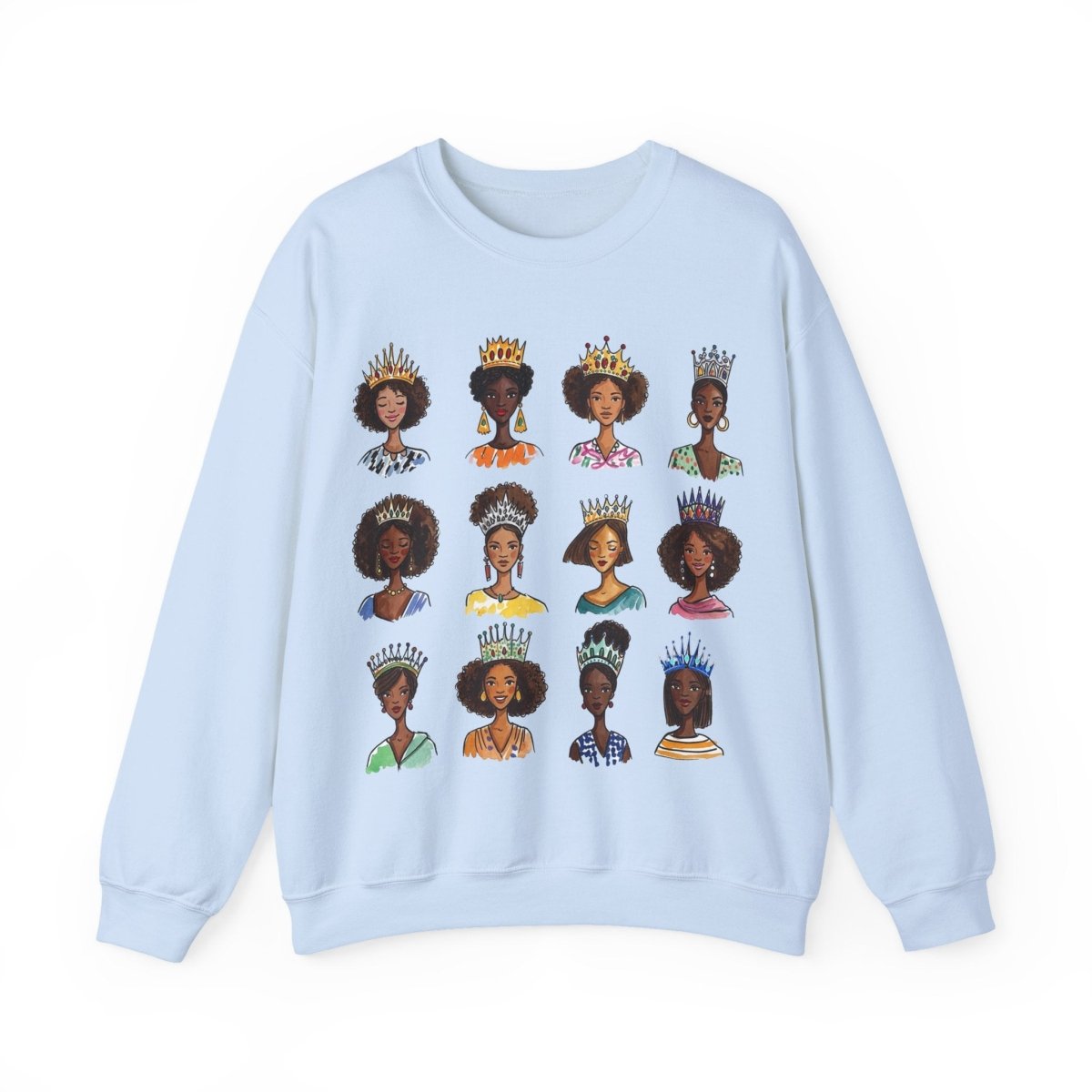 Crowned Queens Crewneck Sweatshirt - Afrocentric Art by The Trini Gee
