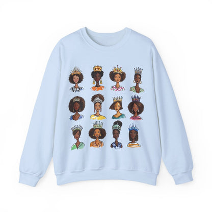 Crowned Queens Crewneck Sweatshirt - Afrocentric Art by The Trini Gee