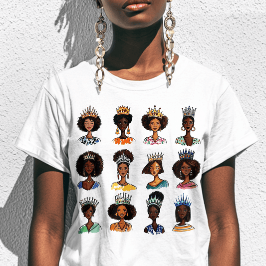 Crowned Queens T-Shirt - Afrocentric Art by The Trini Gee