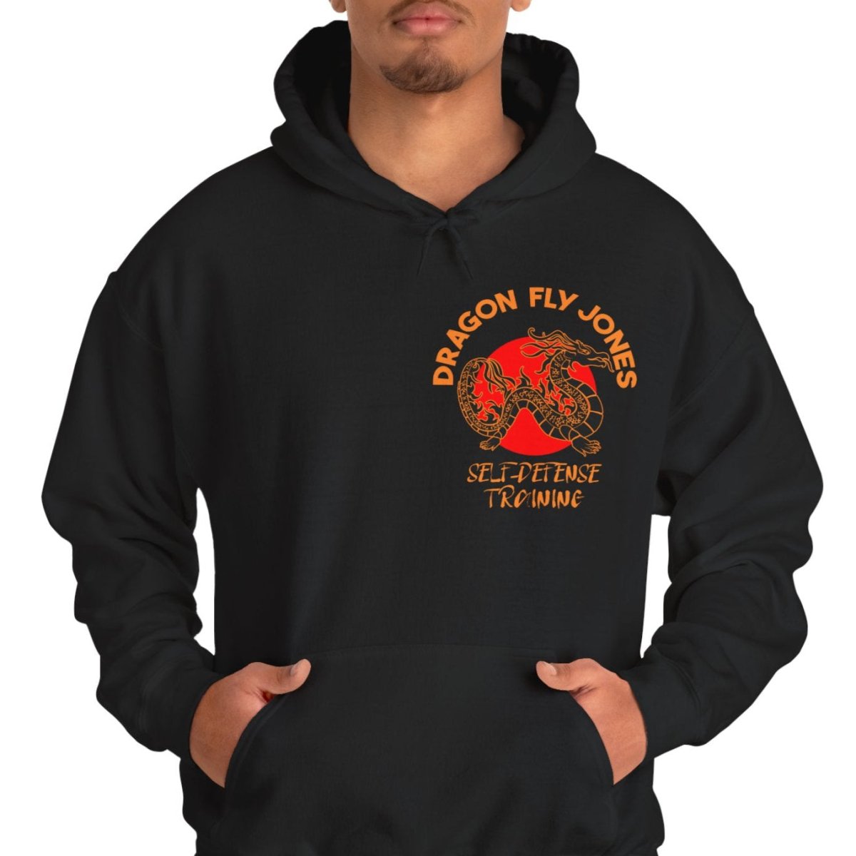 Hoodie featuring Dragon Fly Jones Self-Defense Training design on the front and back.