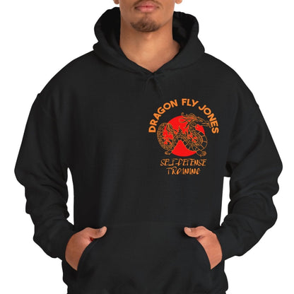 Hoodie featuring Dragon Fly Jones Self-Defense Training design on the front and back.