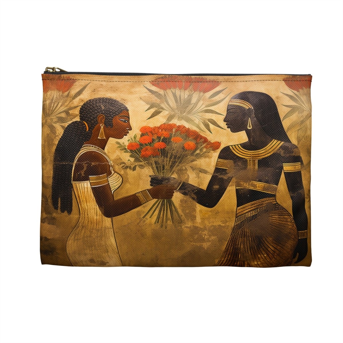 Egyptian Flowers Pouch - Afrocentric Art by The Trini Gee