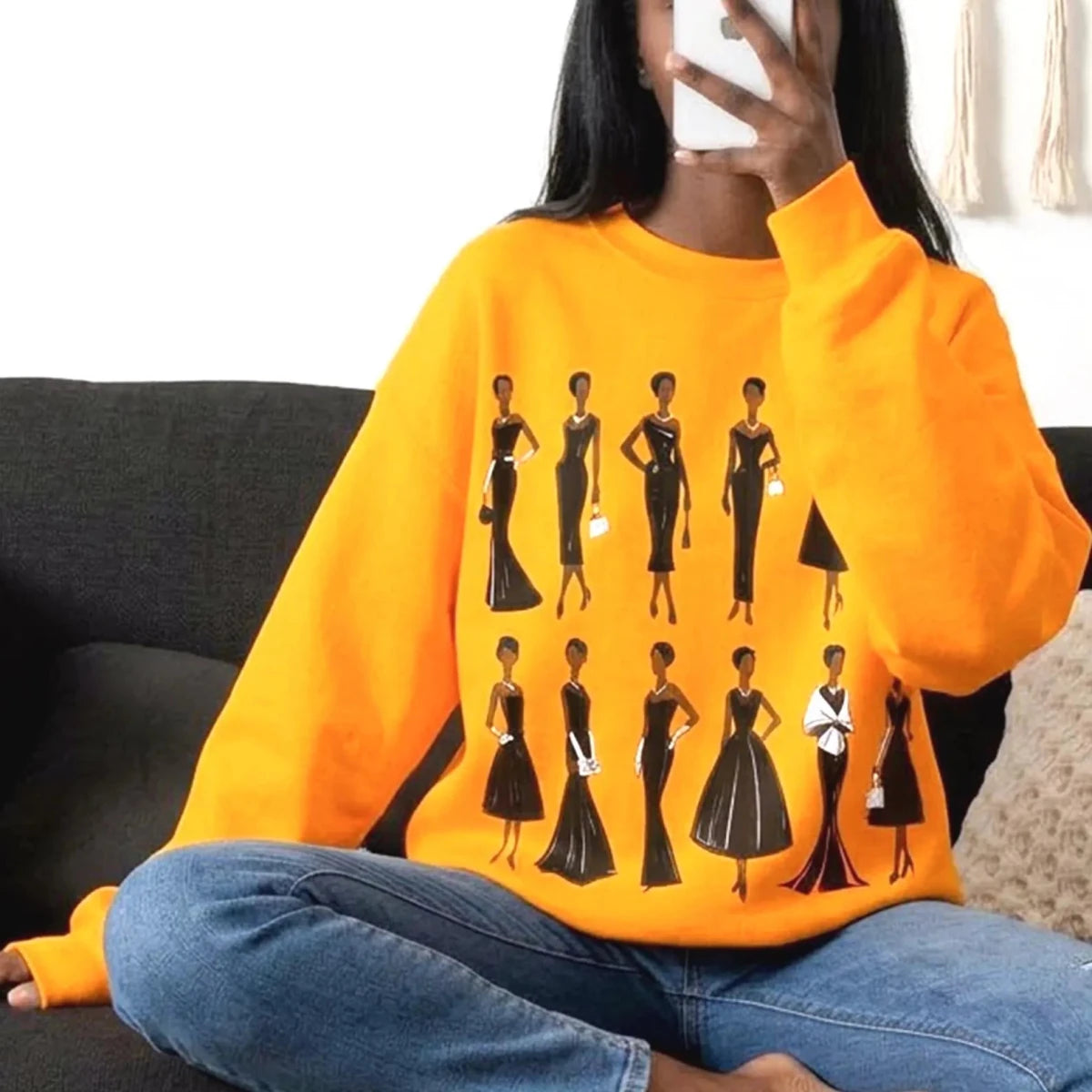 Elegant Black Fashion Sweatshirt - Afrocentric Art by The Trini Gee