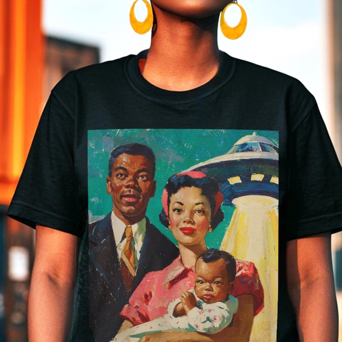 Family with UFO Shirt - Afrocentric Art by The Trini Gee