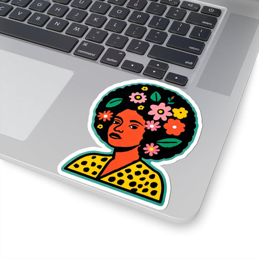 Floral Afro Beauty Sticker - Afrocentric Art by The Trini Gee