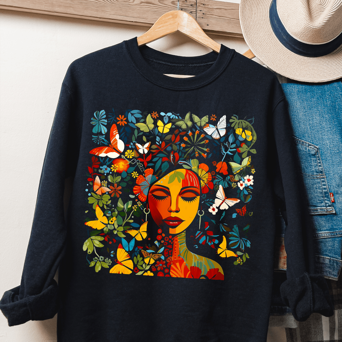 Floral Face Sweatshirt - Afrocentric Art by The Trini Gee