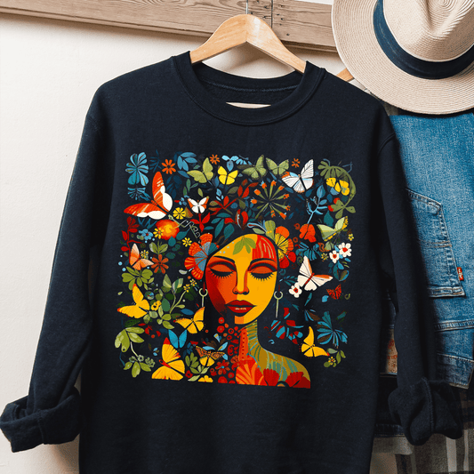 Floral Face Sweatshirt - Afrocentric Art by The Trini Gee