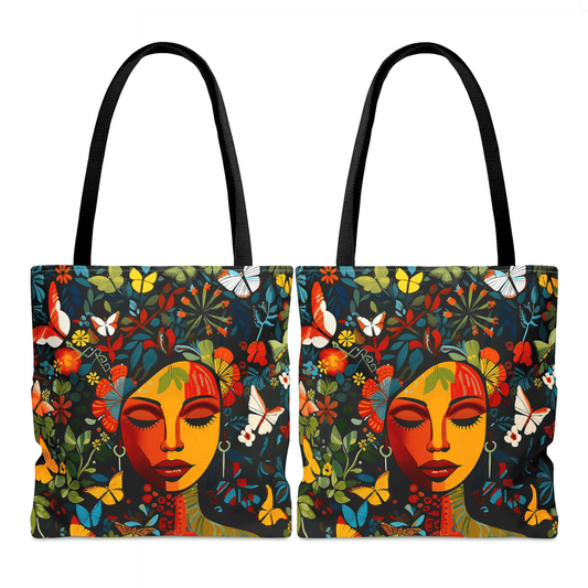 Floral Face Tote Bag - Afrocentric Art by The Trini Gee