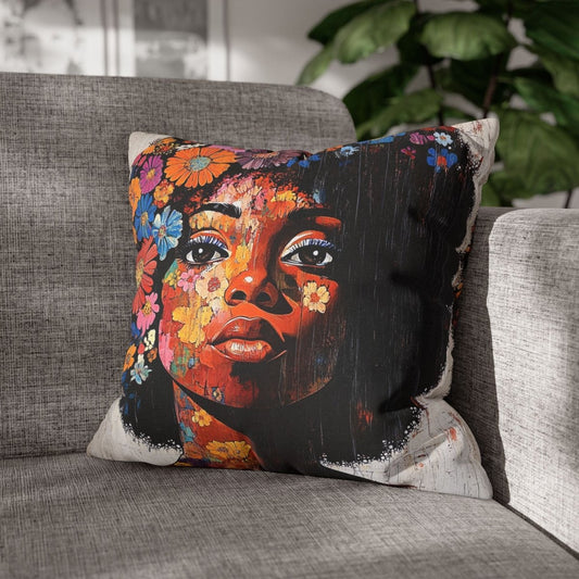 Floral Fro Pillow - Afrocentric Art by The Trini Gee