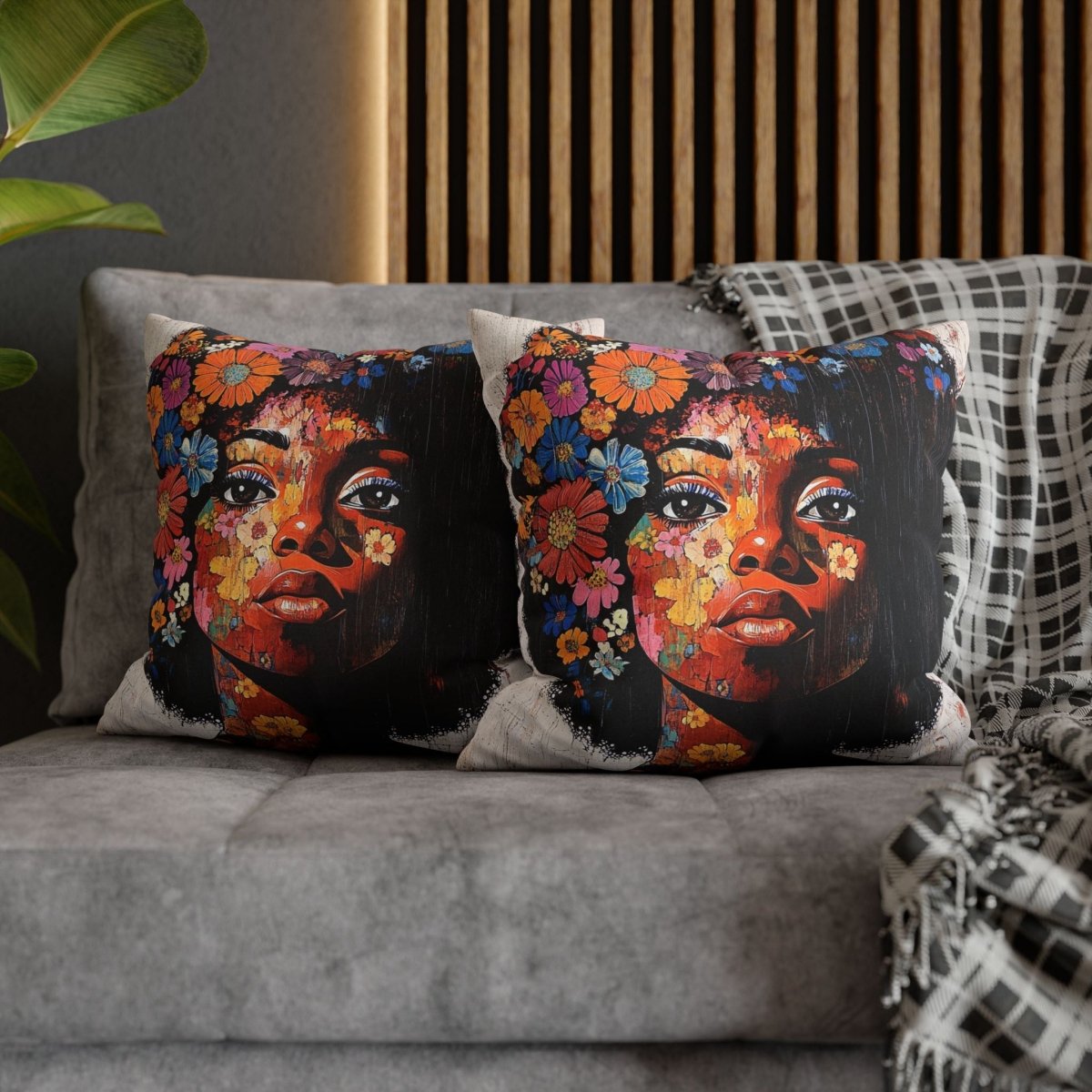 Floral Fro Pillow - Afrocentric Art by The Trini Gee