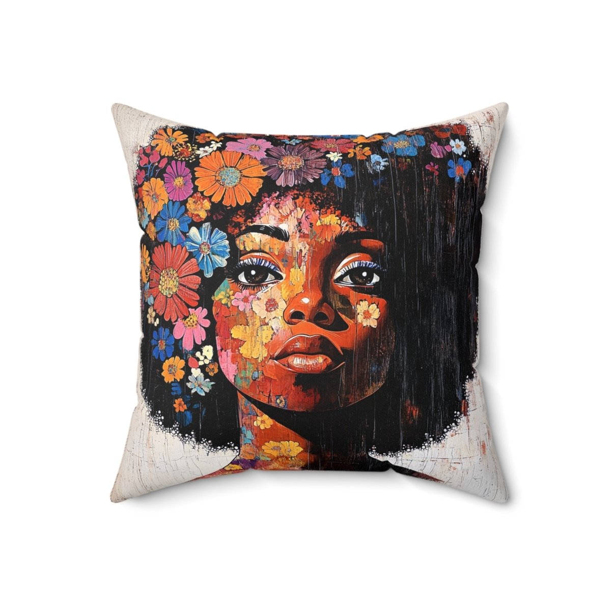 Floral Fro Pillow - Afrocentric Art by The Trini Gee